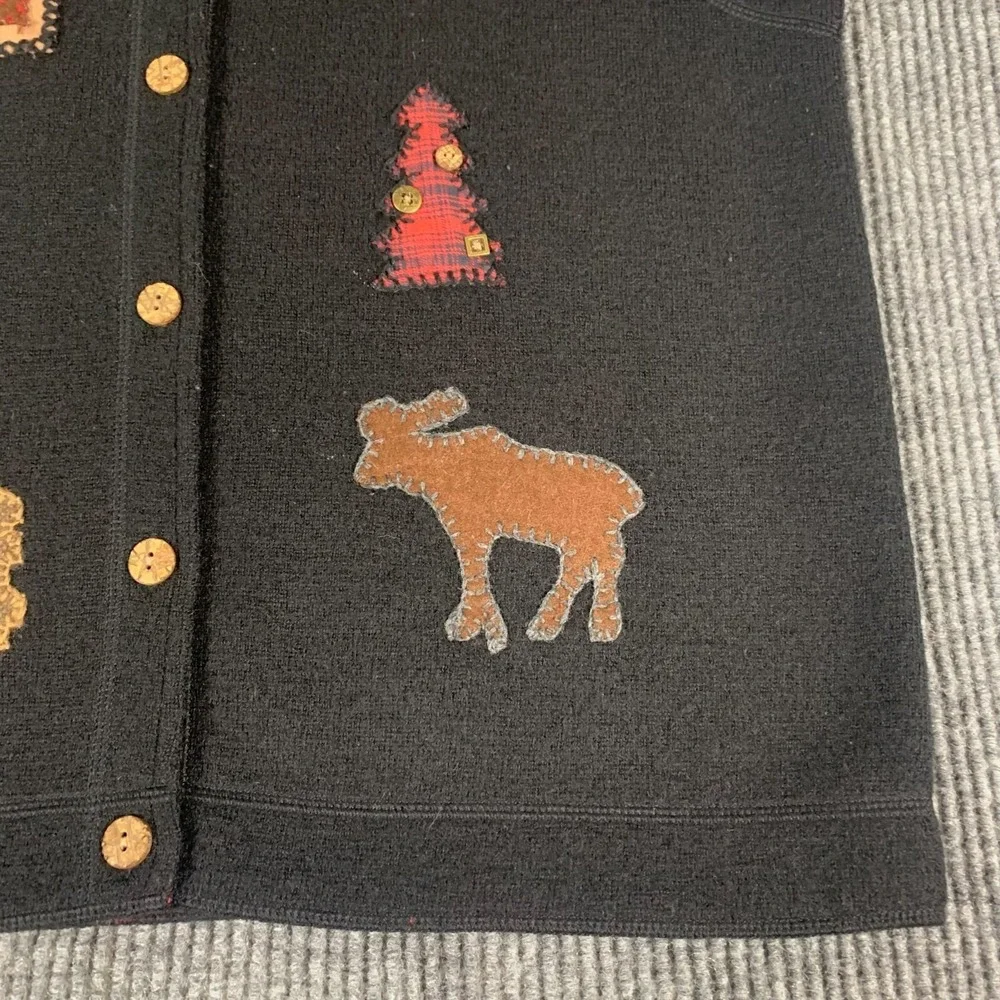 VTG Woolrich Sweater Vest Womens XL Black Wool Vest Patches Cottage Core Grandma - Picture 7 of 12